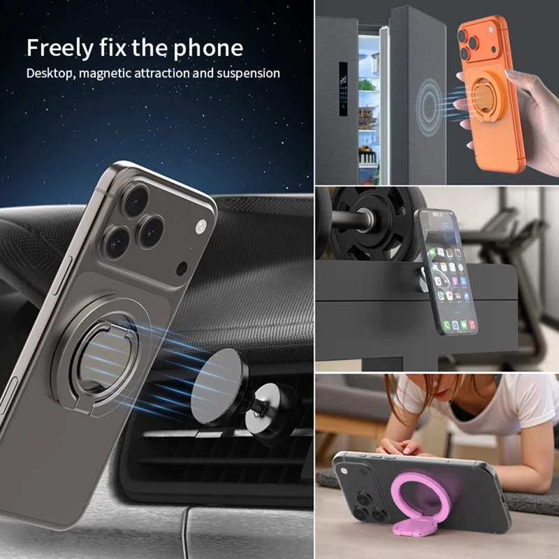 Magnetic Phone Ring Holder Double Sided Magnetic Folding Zinc Alloy Stand Car Mount with 360° Rotation - White
