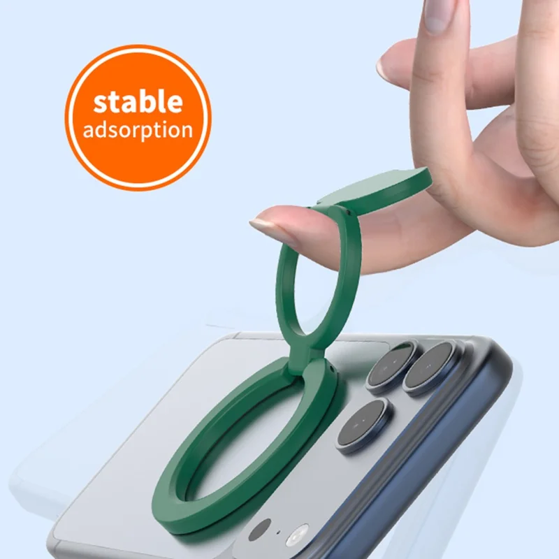 Magnetic Phone Ring Holder Double Sided Magnetic Folding Zinc Alloy Stand Car Mount with 360° Rotation - White