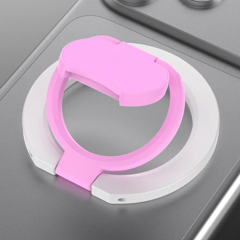 Magnetic Phone Ring Stand Multi-functional Double-sided Foldable Metal Holder with 360° Rotation - White+Pink