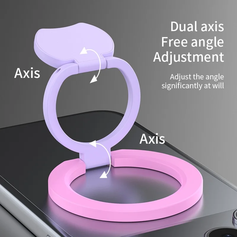 Magnetic Phone Ring Stand Multi-functional Double-sided Foldable Metal Holder with 360° Rotation - White+Pink