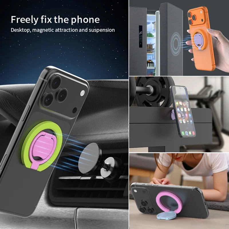 Magnetic Phone Ring Stand Multi-functional Double-sided Foldable Metal Holder with 360° Rotation - White+Pink