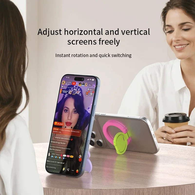 Magnetic Phone Ring Stand Multi-functional Double-sided Foldable Metal Holder with 360° Rotation - White+Pink