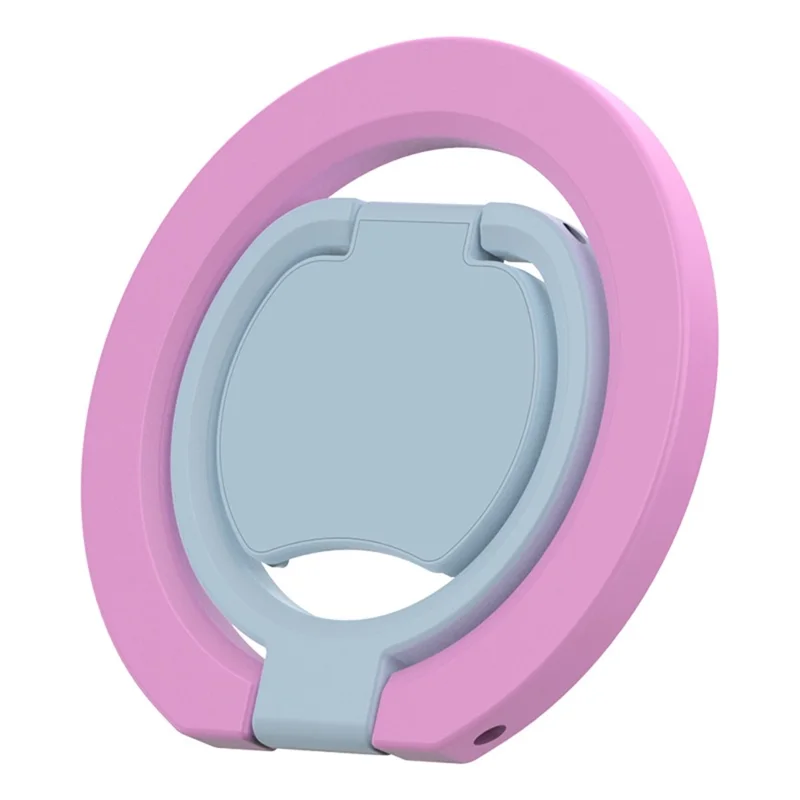 Magnetic Phone Ring Stand Multi-functional Double-sided Foldable Metal Holder with 360° Rotation - Pink+Blue