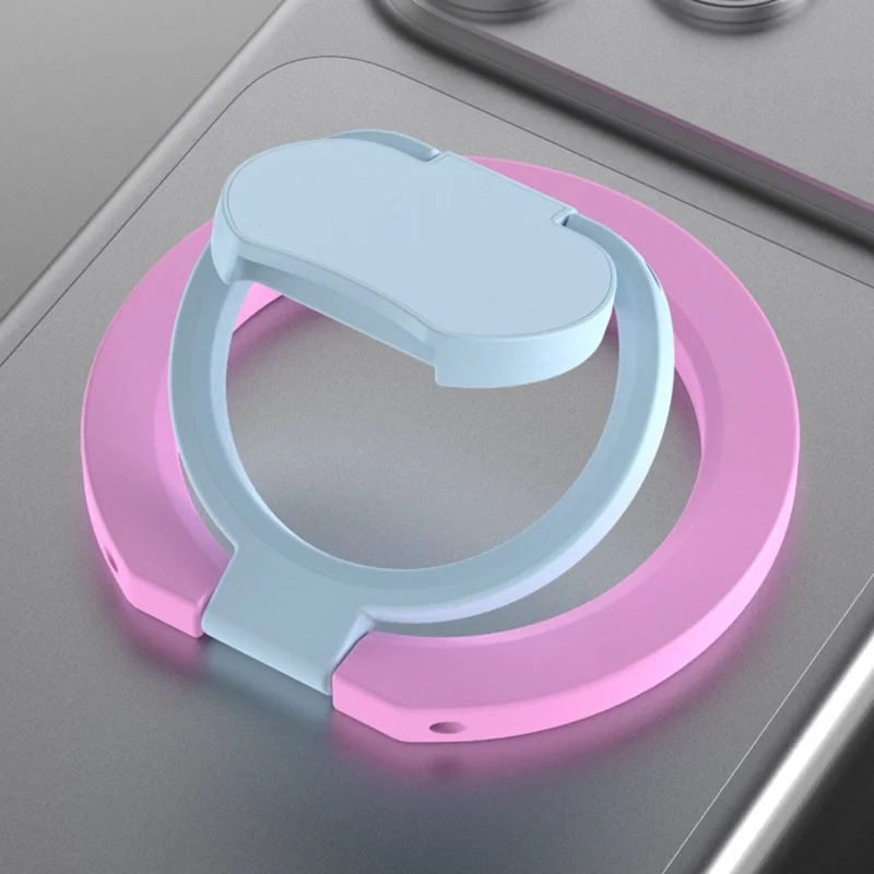 Magnetic Phone Ring Stand Multi-functional Double-sided Foldable Metal Holder with 360° Rotation - Pink+Blue