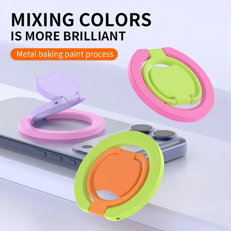 Magnetic Phone Ring Stand Multi-functional Double-sided Foldable Metal Holder with 360° Rotation - Pink+Blue