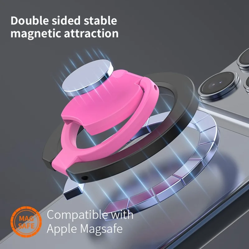 Magnetic Phone Ring Stand Multi-functional Double-sided Foldable Metal Holder with 360° Rotation - Pink+Blue