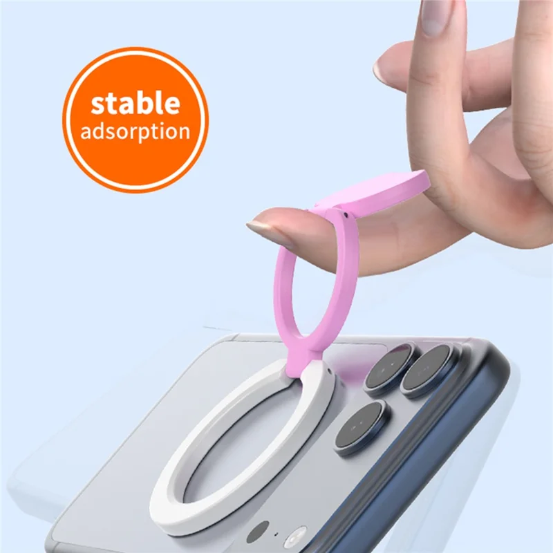 Magnetic Phone Ring Stand Multi-functional Double-sided Foldable Metal Holder with 360° Rotation - Pink+Blue