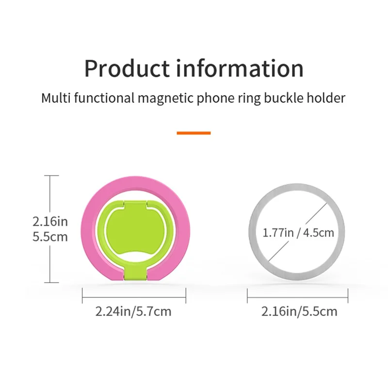 Magnetic Phone Ring Stand Multi-functional Double-sided Foldable Metal Holder with 360° Rotation - Pink+Blue