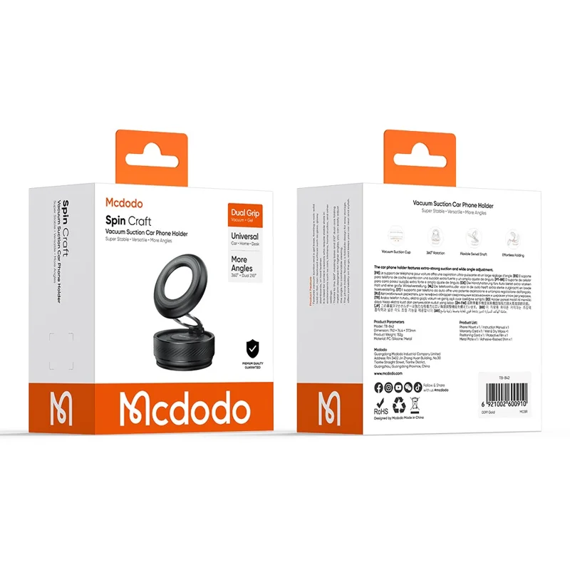 MCDODO TB-8420 Auto-telefoonhouder Vacuümzuiging Magnetische Opvouwbare 360 Graden Verstelbare Desktophouder - Zwart