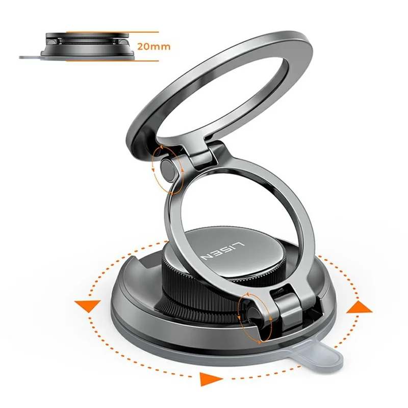 LISEN A611 Magnetic Car Mount 360 Degree Rotation Suction Cup Dashboard Phone Holder Compatible with MagSafe - Black