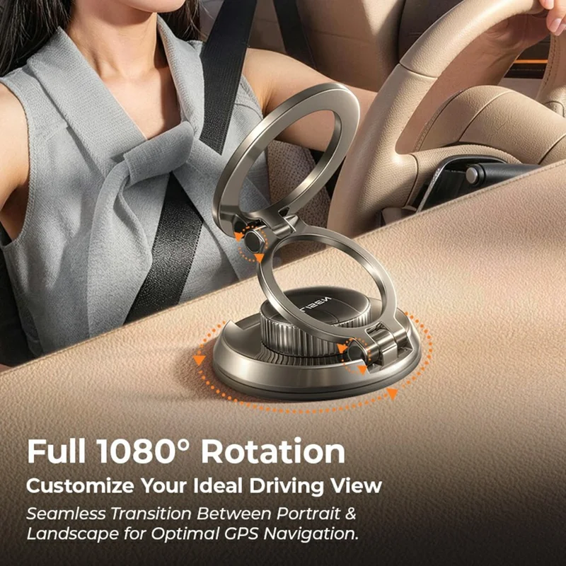 LISEN A611 Magnetic Car Mount 360 Degree Rotation Suction Cup Dashboard Phone Holder Compatible with MagSafe - Black