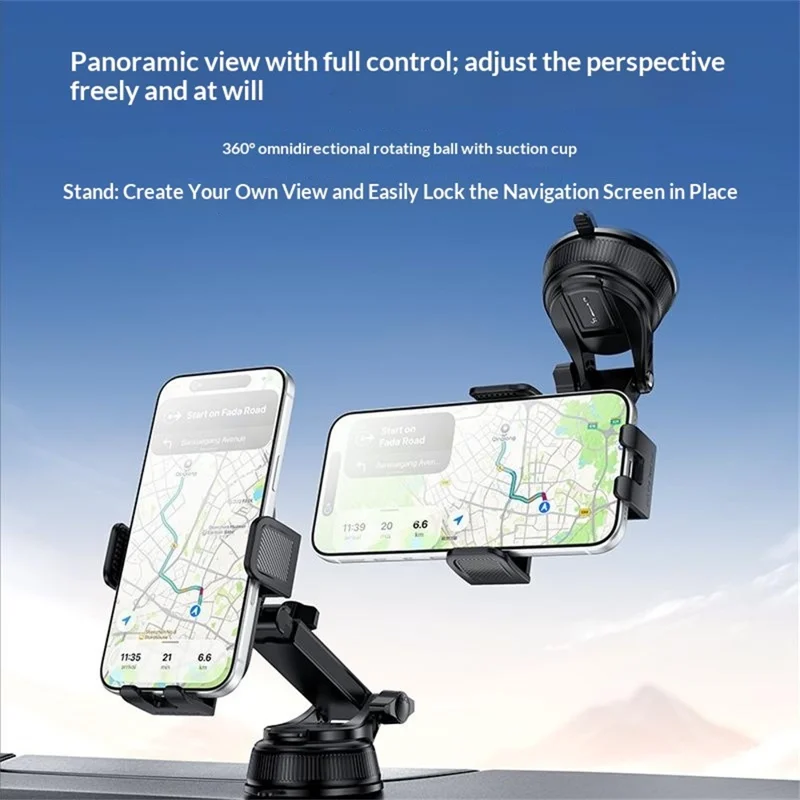 YESIDO C279 360° Rotating Car Phone Holder Suction Cup Mount Dashboard Windshield Stand Adjustable Bracket - Black