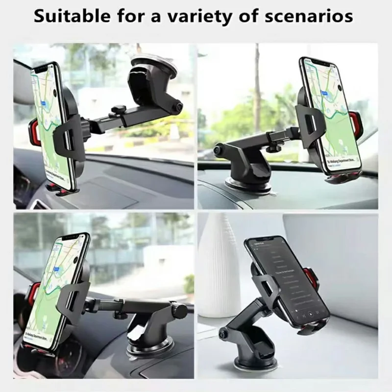 Car Phone Holder Suction Cup Mount for Dashboard Windshield 360 Degree Adjustable Anti-Shake Stand - Red