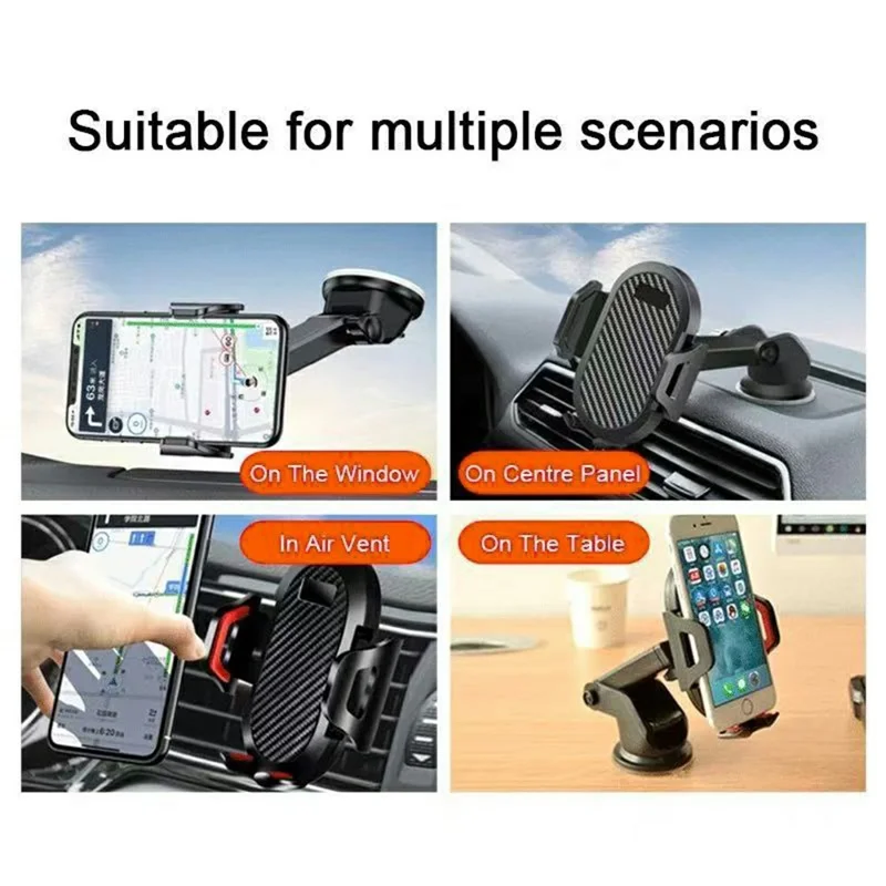 Car Phone Holder Suction Cup Mount for Dashboard Windshield 360 Degree Adjustable Anti-Shake Stand - Red