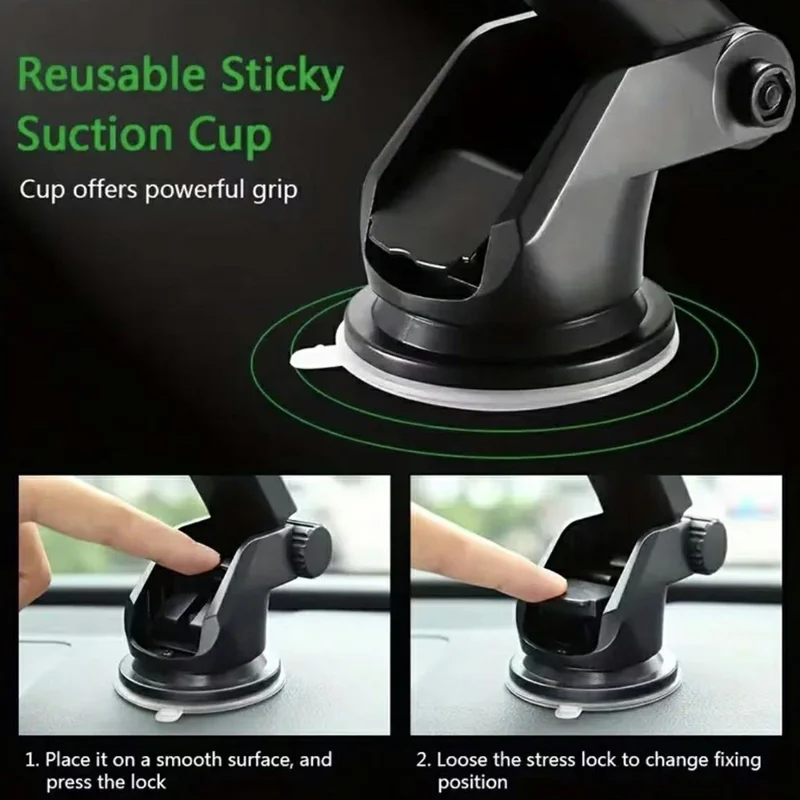 Car Phone Holder Suction Cup Mount for Dashboard Windshield 360 Degree Adjustable Anti-Shake Stand - Red