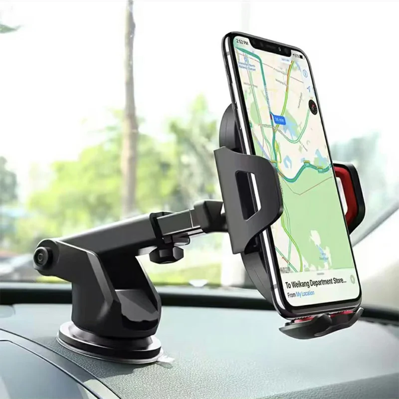 Car Phone Holder Suction Cup Mount for Dashboard Windshield 360 Degree Adjustable Anti-Shake Stand - Red