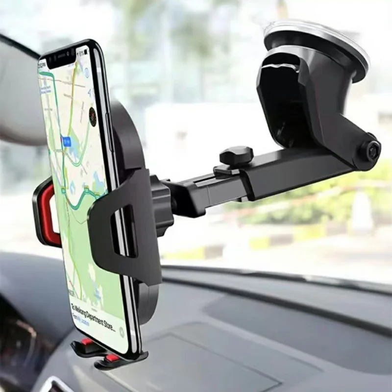 Car Phone Holder Suction Cup Mount for Dashboard Windshield 360 Degree Adjustable Anti-Shake Stand - Red