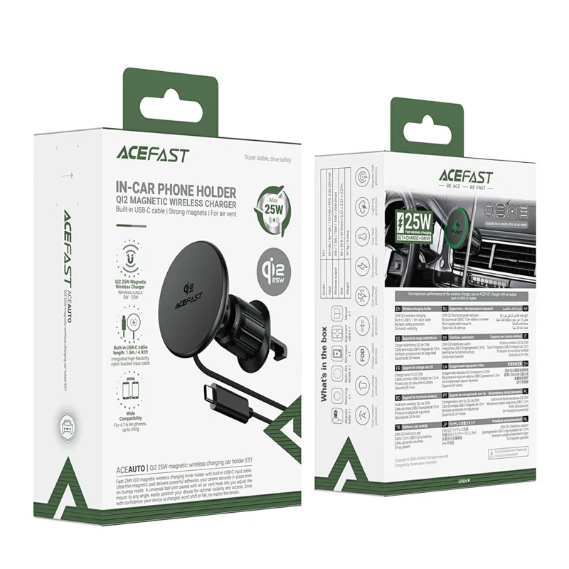 ACEFAST E51 Qi2 25W Magnetic Wireless Charging Car Holder for Air Vent - Black