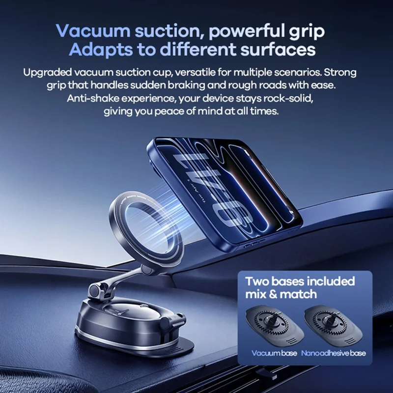 REMAX RM-C05 Magnetic Car Phone Holder with Vacuum Suction Base + Nano Adhesive Base - Black