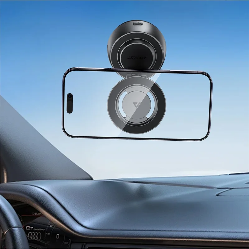 ACEFAST E54 Electric Suction Cup Magnetic Car Phone Holder 360° Rotation Dashboard Mount - Metal Grey