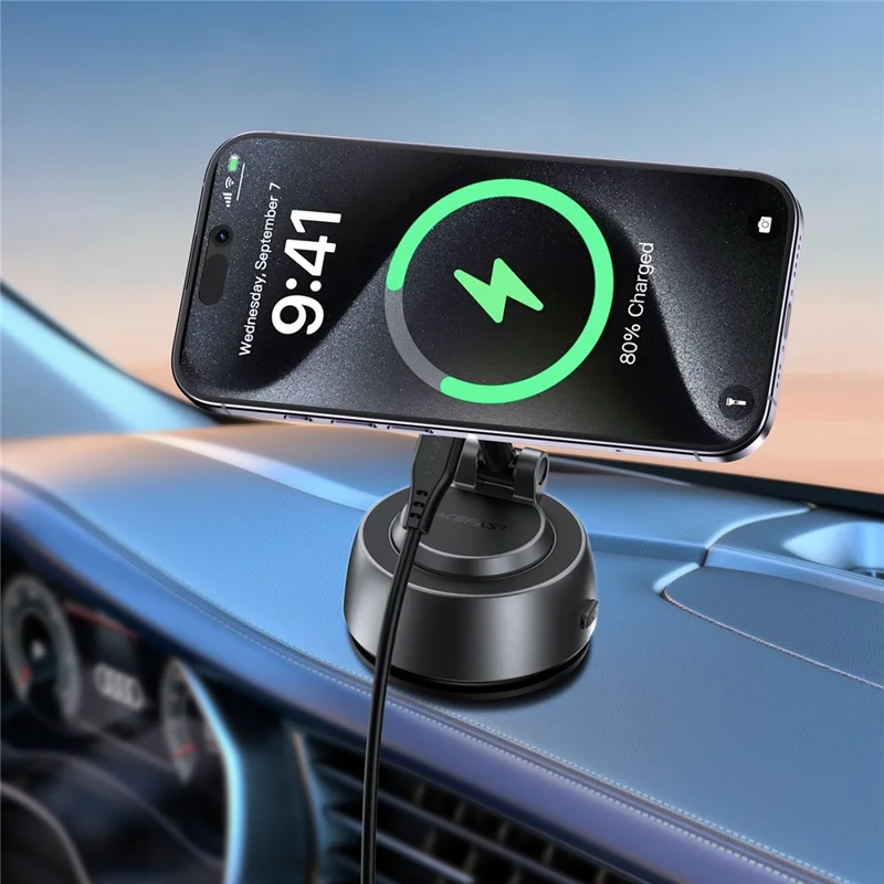 ACEFAST E53 Caricabatterie Magnetico Wireless per Auto 15 W con Supporto a Ventosa Elettrica - Grigio Metallizzato