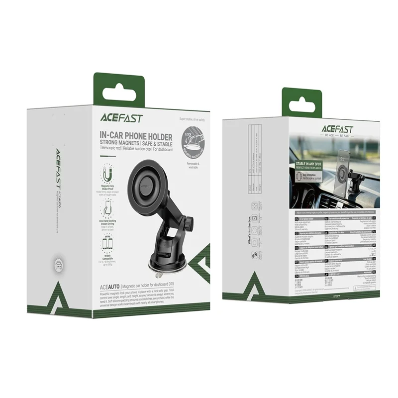 ACEFAST D75 Magnetic Car Phone Mount Telescopic Arm Suction Cup Holder for Dashboard Windshield - Black