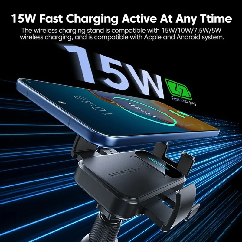 X17 15W Qi Wireless Charging Phone Holder 360-Degree Rotating Air Vent Car Mount - Black