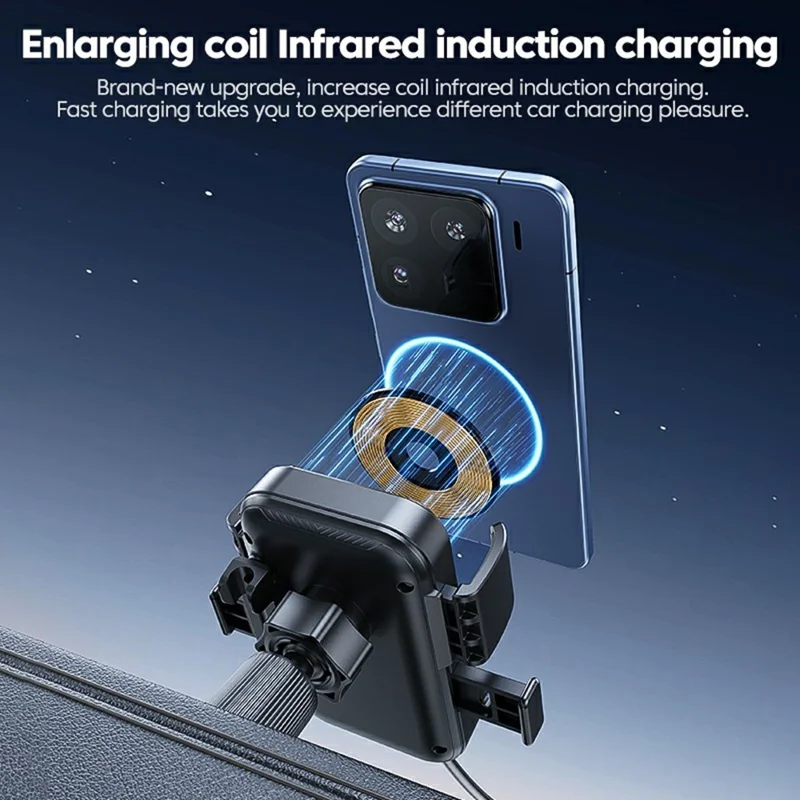 X17 15W Qi Wireless Charging Phone Holder 360-Degree Rotating Air Vent Car Mount - Black