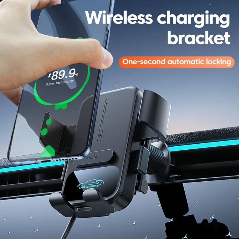 X17 15W Qi Wireless Charging Phone Holder 360-Degree Rotating Air Vent Car Mount - Black