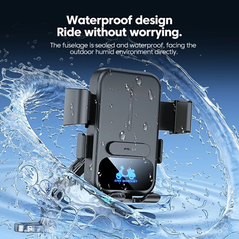 X18 15W Wireless Charging Phone Mount Waterproof 360-Degree Rotation for Electric Motorcycles - Black
