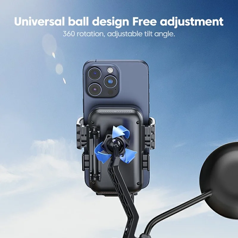 X18 15W Wireless Charging Phone Mount Waterproof 360-Degree Rotation for Electric Motorcycles - Black