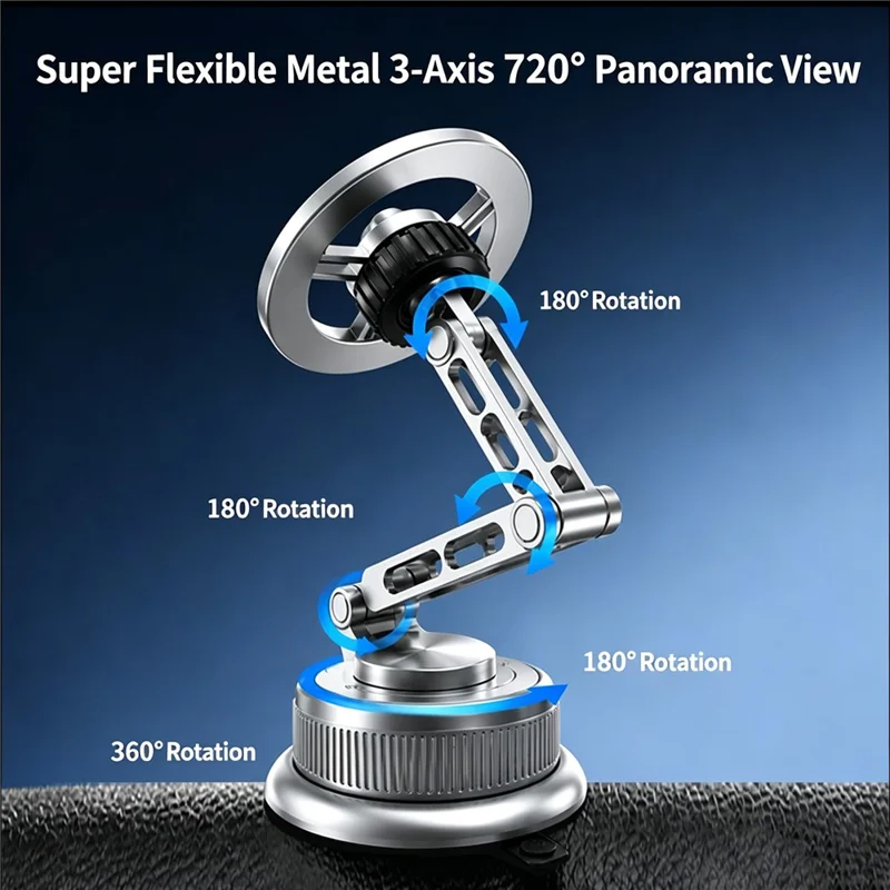 CX-08 Vacuum Suction Phone Holder 360 Degree Rotating Foldable Magnetic Mount for Dashboard - Silver