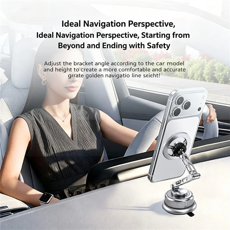 CX-08 Vacuum Suction Phone Holder 360 Degree Rotating Foldable Magnetic Mount for Dashboard - Silver