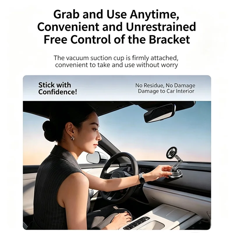 CX-08 Vacuum Suction Phone Holder 360 Degree Rotating Foldable Magnetic Mount for Dashboard - Silver
