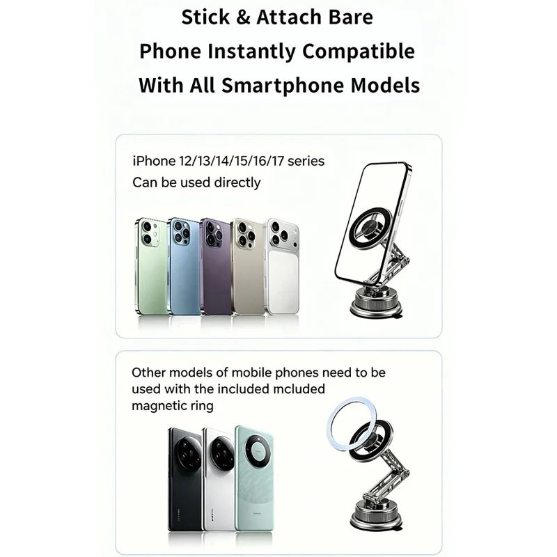 CX-08 Vacuum Suction Phone Holder 360 Degree Rotating Foldable Magnetic Mount for Dashboard - Silver