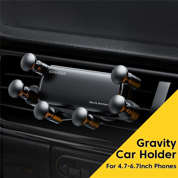 Essager Turui Series Car Gravity Air Vent Phone Telder de 360 ​​graus Stand Para Montagem do Telefone Compatível Com Telefone Celular de 4,7-6,7 Polegadas