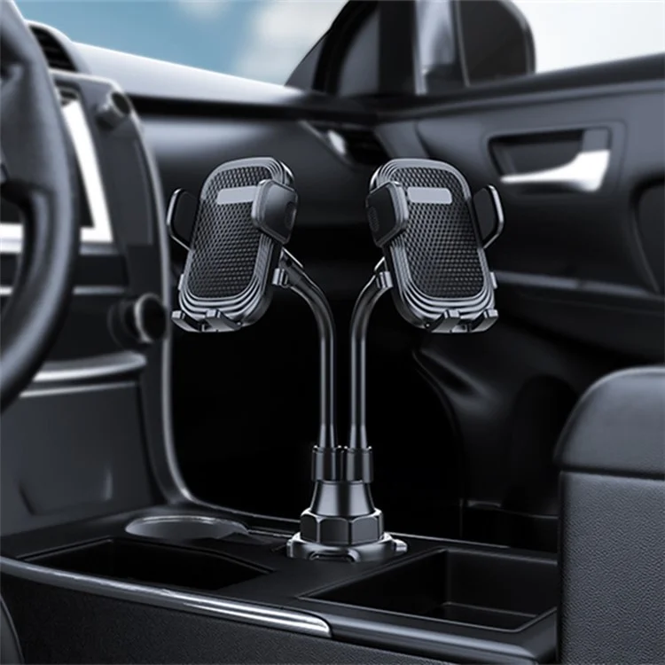 Universal Dual Head Flexible Rod Car Cup Holder Mobile Phone Stand 360 Degrees Rotating Bracket