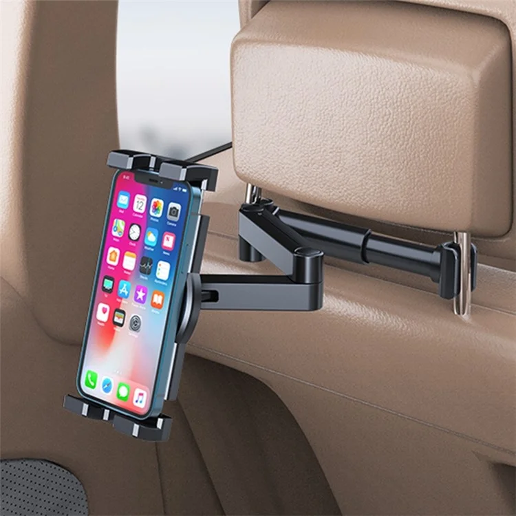 A081+X159 Foldable Car Mobile Phone Tablet Holder Adjustable Back Seat Headrest Mount Bracket