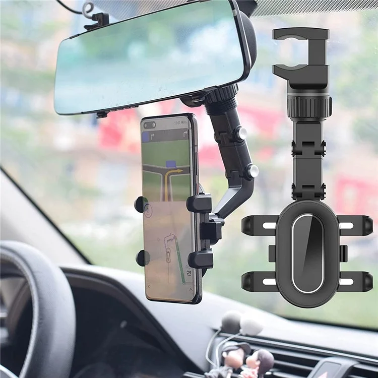 RM003 Multifunction Car Rearview Mirror Seat Back Phone Holder Kitchen Cellphone Bracket Video Recording Stand - Grey