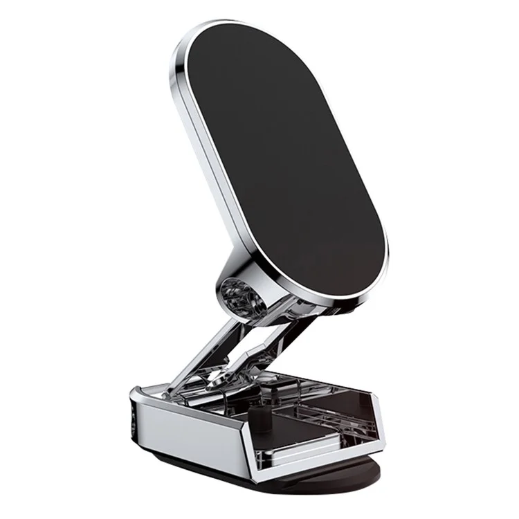 D11 Car Dashboard Phone Mount Multifunctional Folding Magnetic Phone Holder Metal Magnetic Phone Stand Support 360-Degree Rotating - Silver
