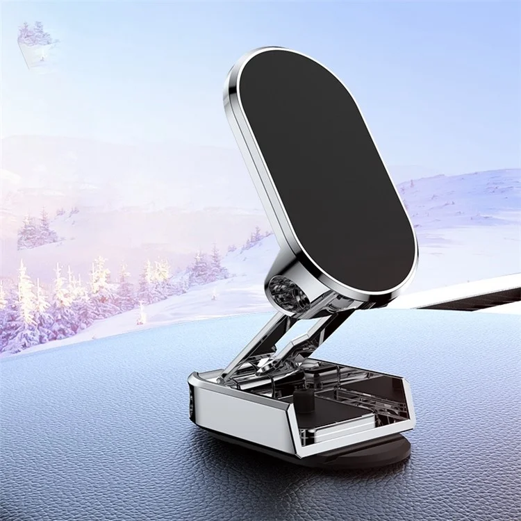 D11 Car Dashboard Phone Mount Multifunctional Folding Magnetic Phone Holder Metal Magnetic Phone Stand Support 360-Degree Rotating - Silver