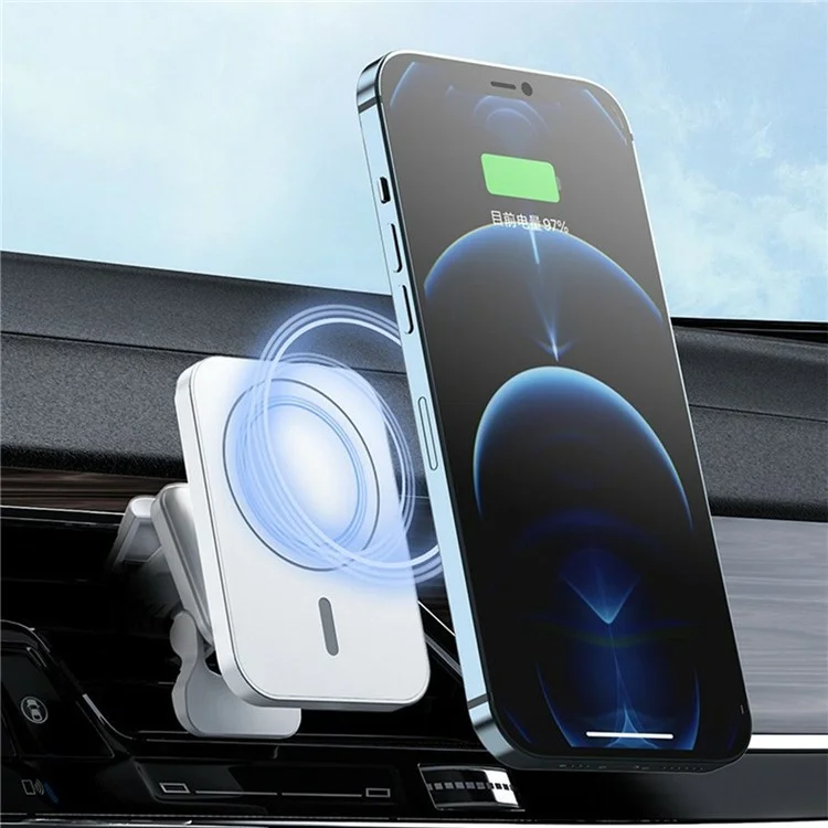 JJT-987 15W Magnetic Wireless Charger Air Vent Clip Mount Bracket Car Phone Holder - White