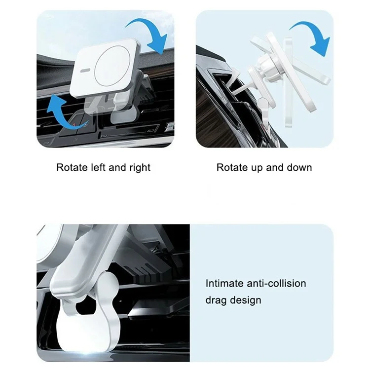 JJT-987 15W Magnetic Wireless Charger Air Vent Clip Mount Bracket Car Phone Holder - White