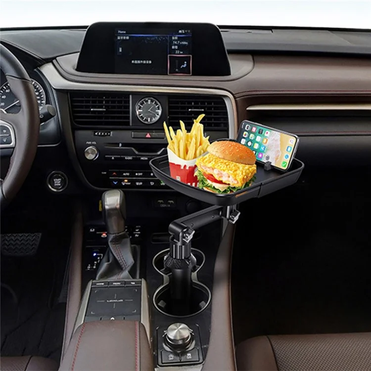 Coche Comida Mesa Bebida Bandeja de Alimentos Soporte Móvil Teléfono Giratorio Telescópico Soporte para Taza de Coche