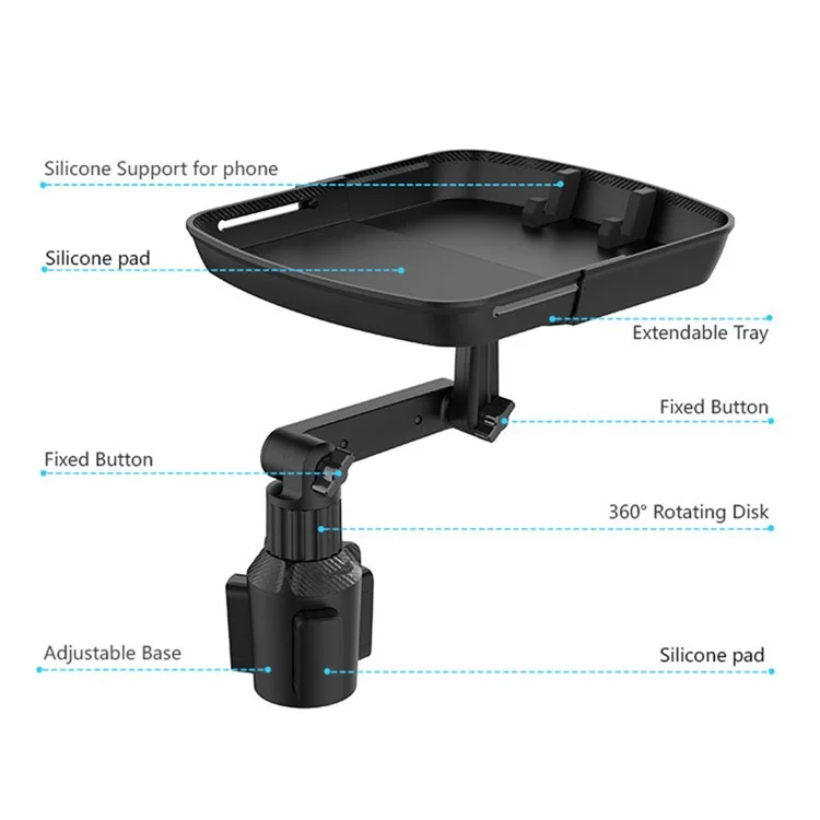 Coche Comida Mesa Bebida Bandeja de Alimentos Soporte Móvil Teléfono Giratorio Telescópico Soporte para Taza de Coche