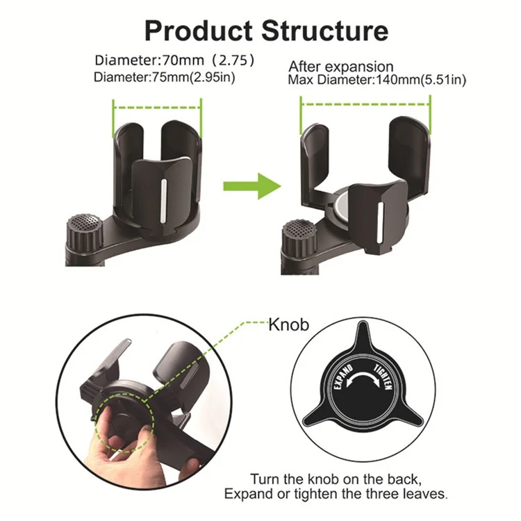 Car Cup Halter Telefon Clip Expander Multifunktional Kaffeetränk Instant Nudelhalter Tablett Einstellbare Rotationstasse Cupeholder - Grau