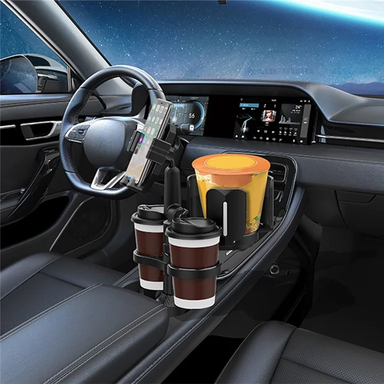 Car Cup Holder Phone Clip Expander Multifunctional Coffee Drink Instant Noodle Holder Tray Adjustable Rotation Cupholder - Green