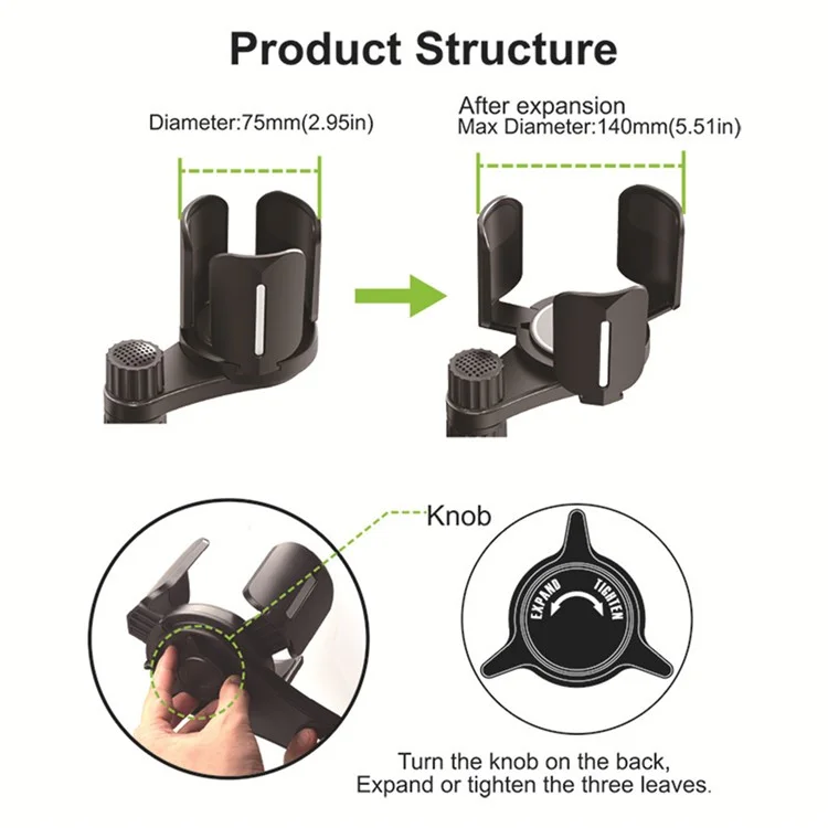 Organizador Ajustável Para Expansão do Suporte Para Porta -copos Multifuncionais Para Garrafas de Lanches Copo de Café Drinks - Preto