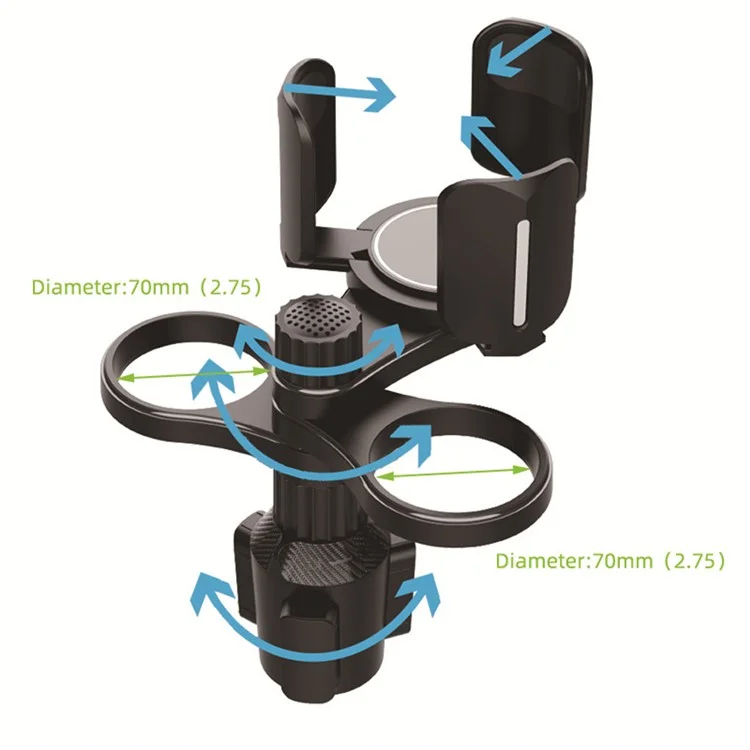 Organizador Ajustável Para Expansão do Suporte Para Porta -copos Multifuncionais Para Garrafas de Lanches Copo de Café Drinks - Preto