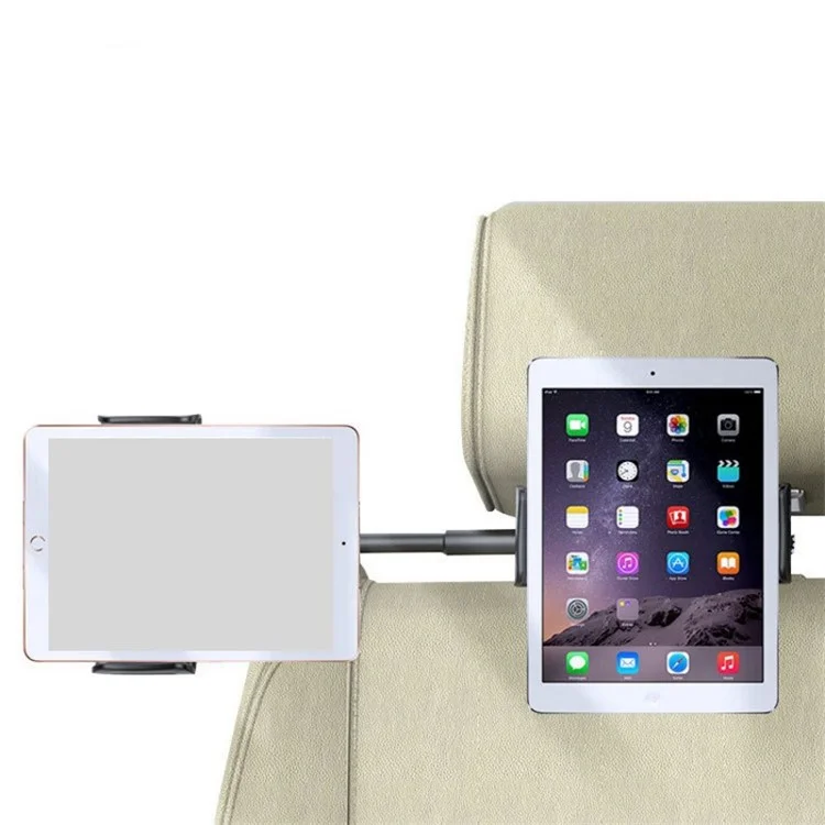 CHZ09 Double Clip Car Headrest Mount Phone Holder 360 Degree Rotating Telescopic Car Seat Tablet Stand Cradle - Black